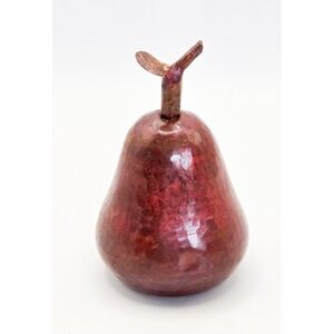 Vintage Hammered Copper Pear Figurine Rustic Red Purple Patina Fruit Decor